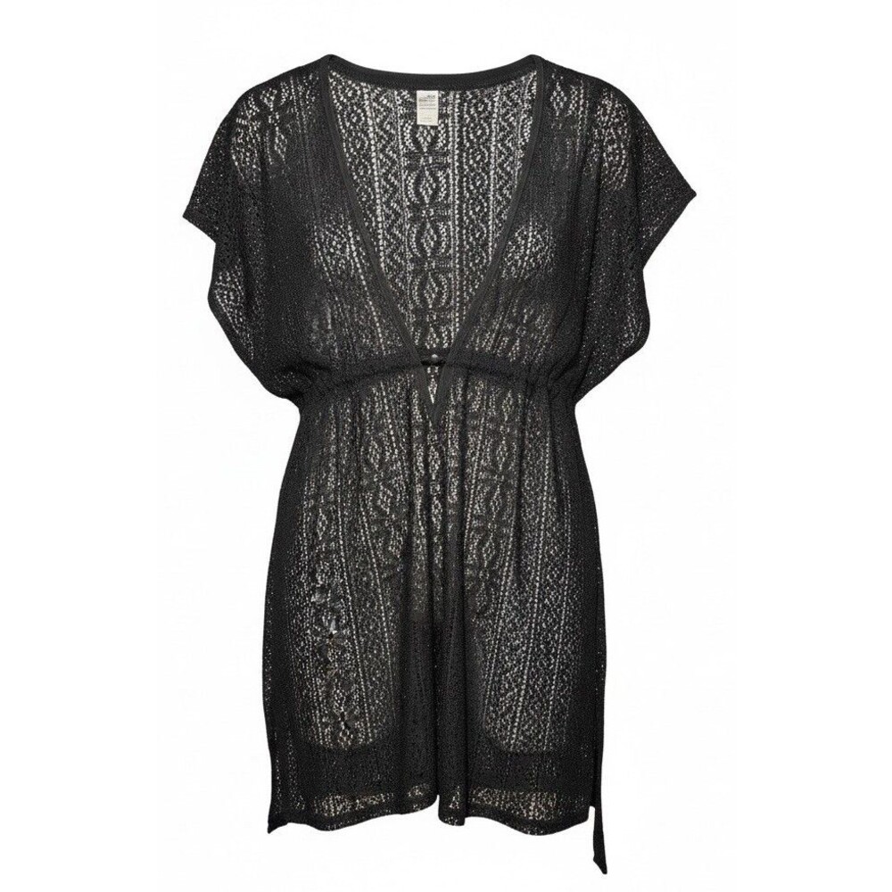 Profile Women's Beach Cover Up Black Size Medium Sheer Lace Short Sleeve